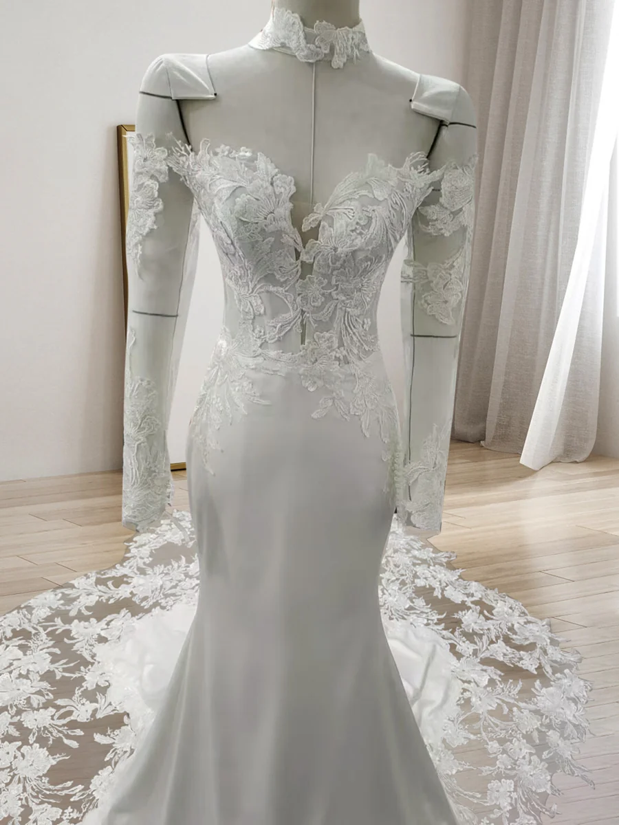 Trumpet/Mermaid Sweetheart Long Sleeves Lace Wedding Dresses - Image 5
