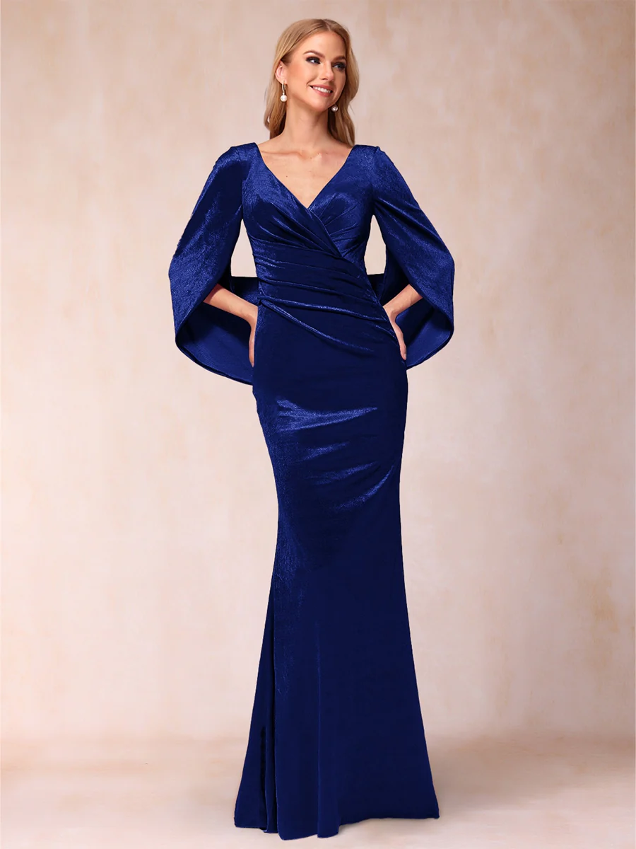 Trumpet/Mermaid V-Neck Half Sleeves Floor-Length Evening Dresses - Image 15