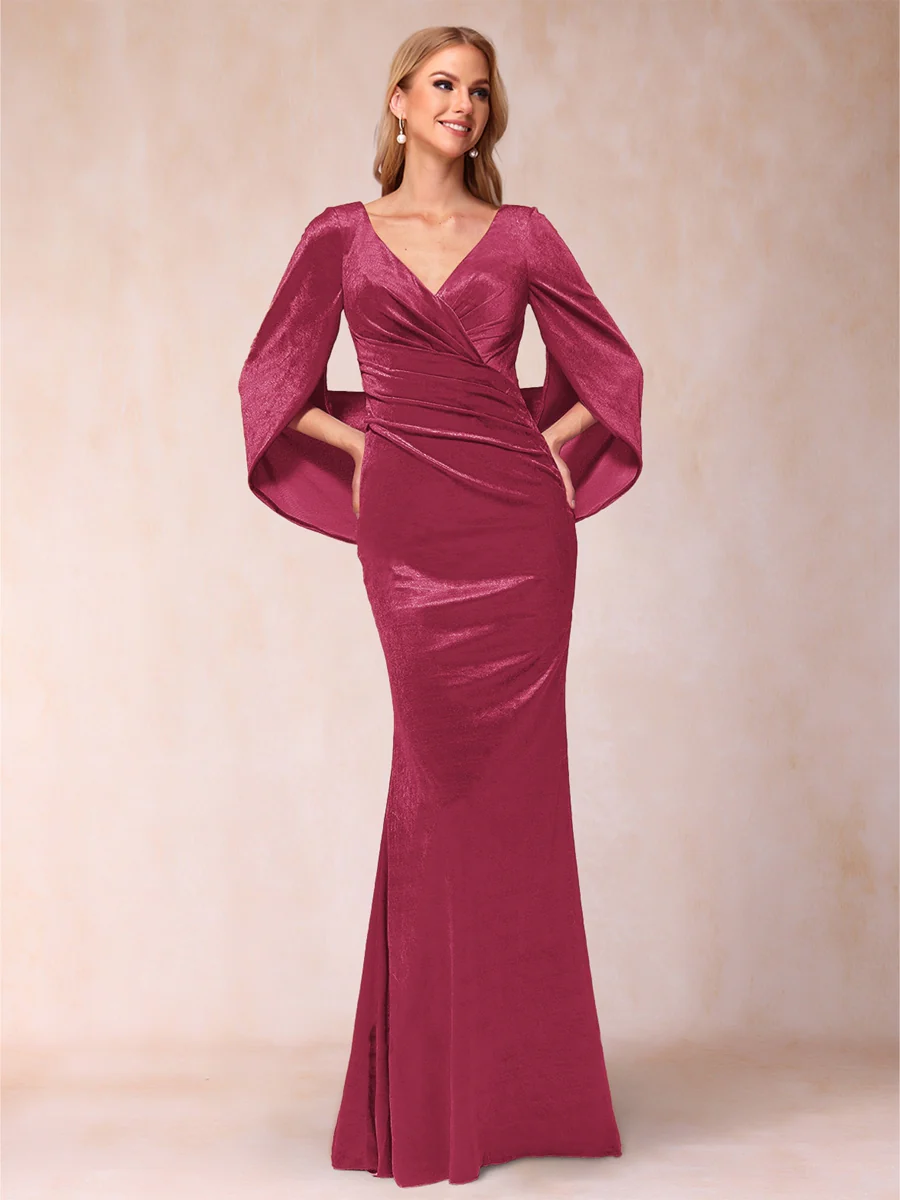 Trumpet/Mermaid V-Neck Half Sleeves Floor-Length Evening Dresses - Image 20