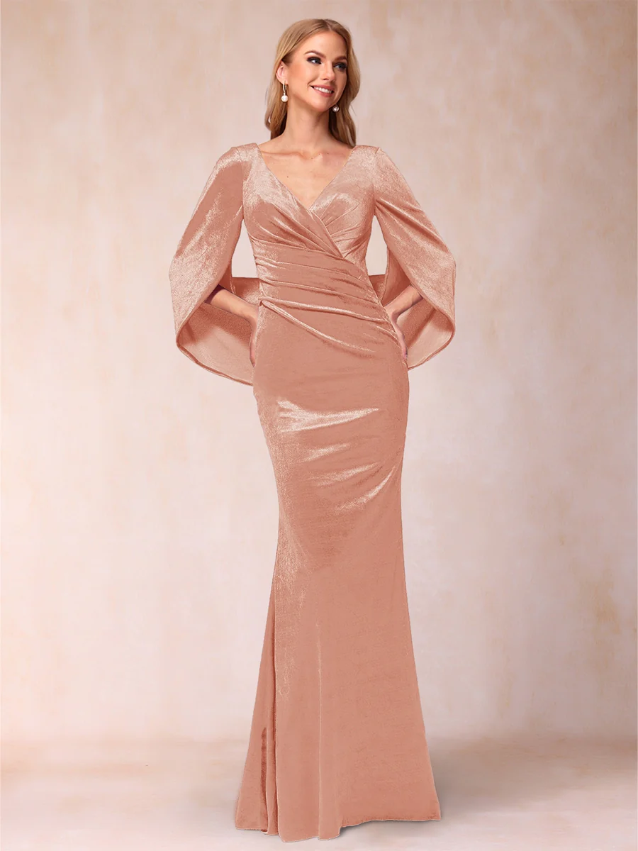 Trumpet/Mermaid V-Neck Half Sleeves Floor-Length Evening Dresses - Image 23