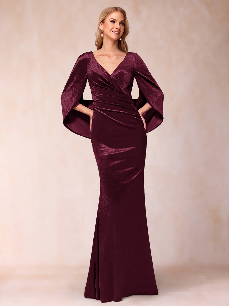 Trumpet/Mermaid V-Neck Half Sleeves Floor-Length Evening Dresses - Image 25