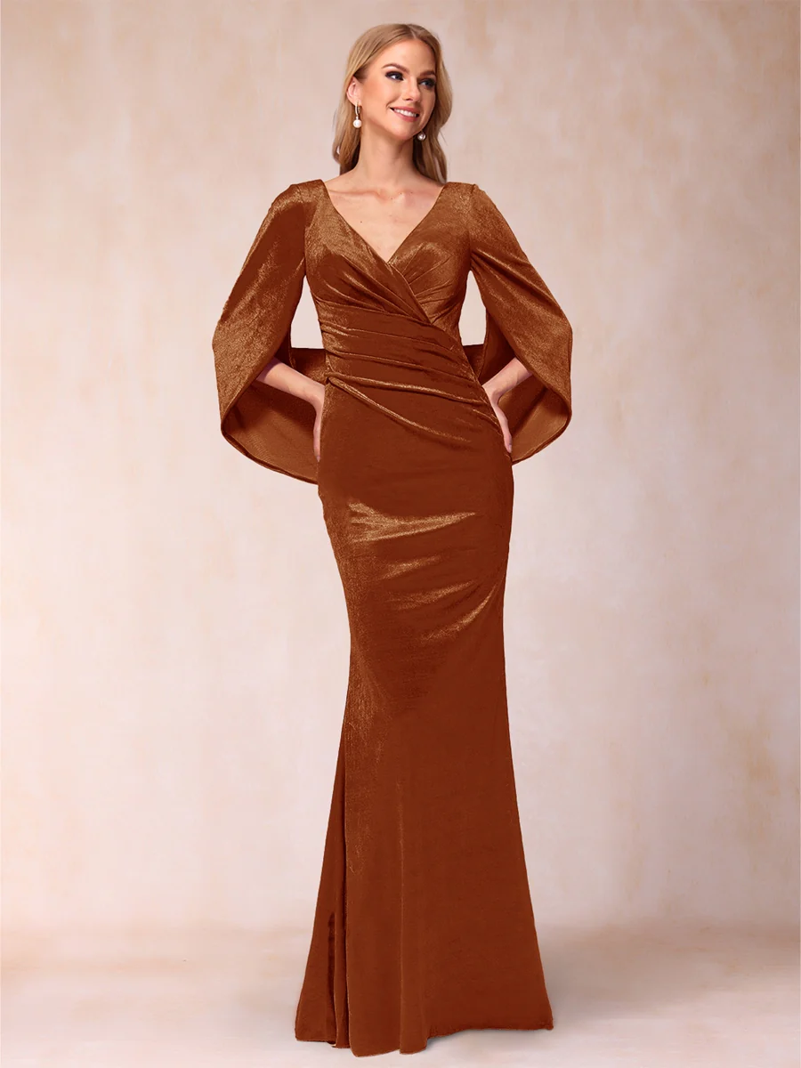 Trumpet/Mermaid V-Neck Half Sleeves Floor-Length Evening Dresses - Image 26