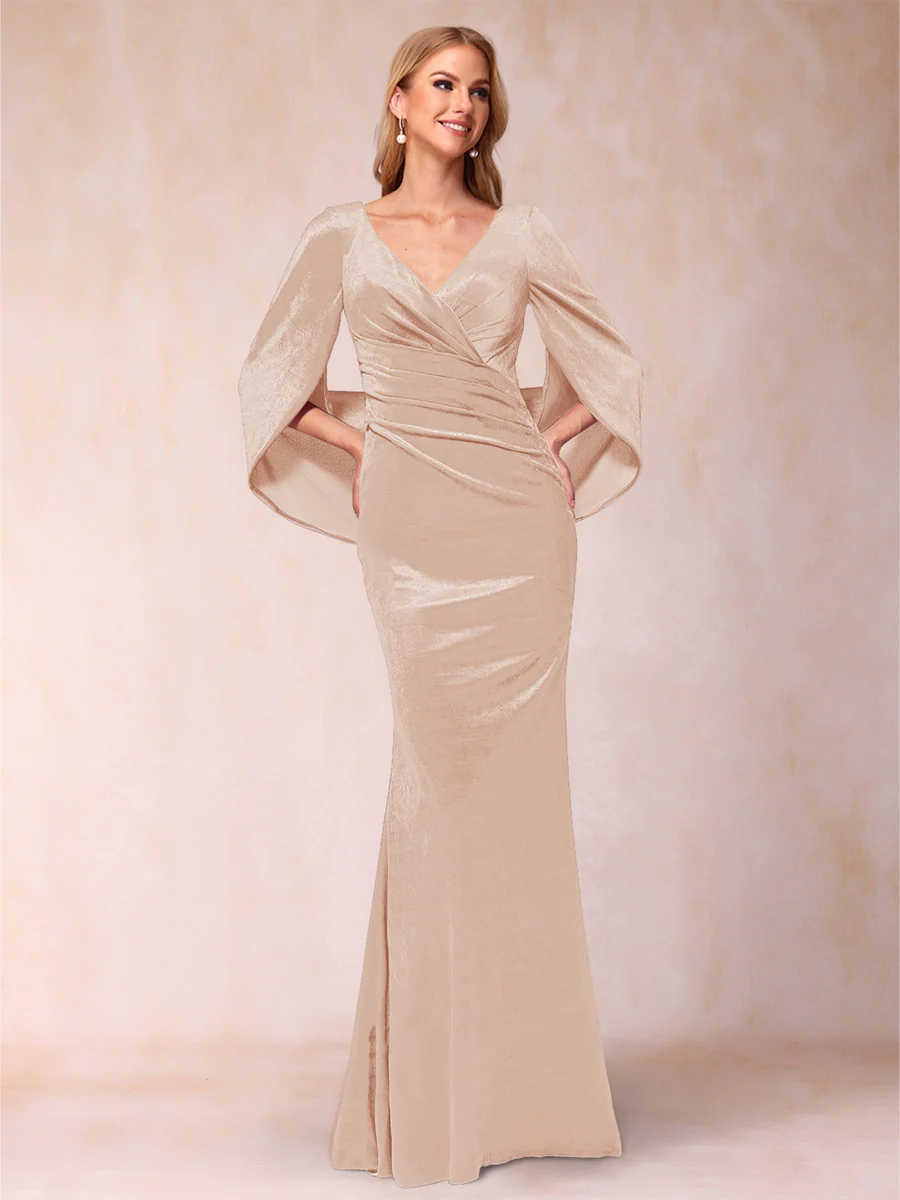 Trumpet/Mermaid V-Neck Half Sleeves Floor-Length Evening Dresses - Image 41