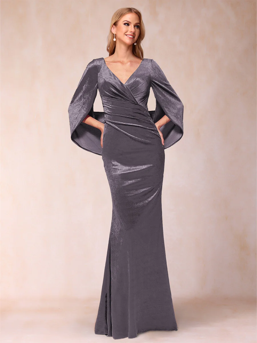 Trumpet/Mermaid V-Neck Half Sleeves Floor-Length Evening Dresses - Image 48