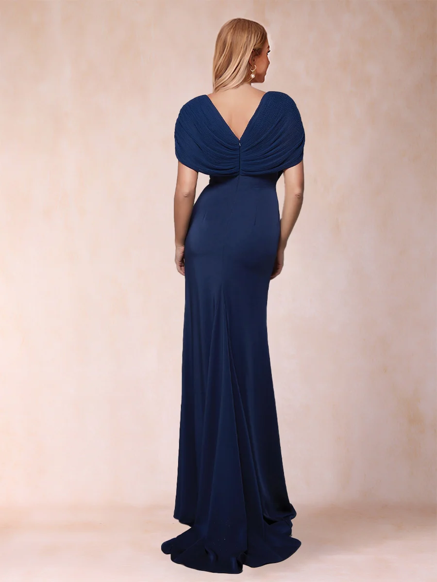 Trumpet/Mermaid V-Neck Short Sleeves Pleated Mother of the Bride Dresses with Rhinestone - Image 2