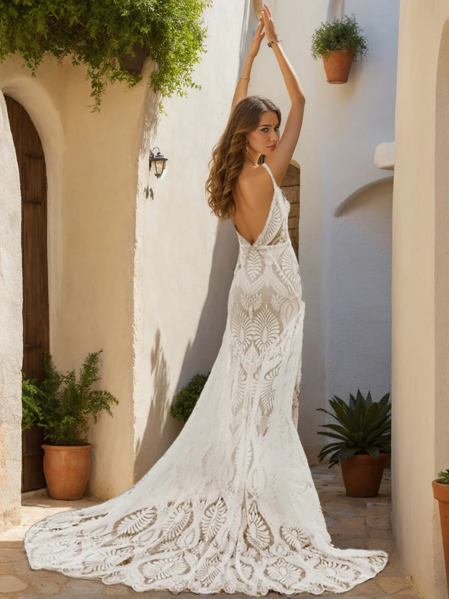 Trumpet/Mermaid V-Neck Sleeveless Ruched Wedding Dresses - Image 2