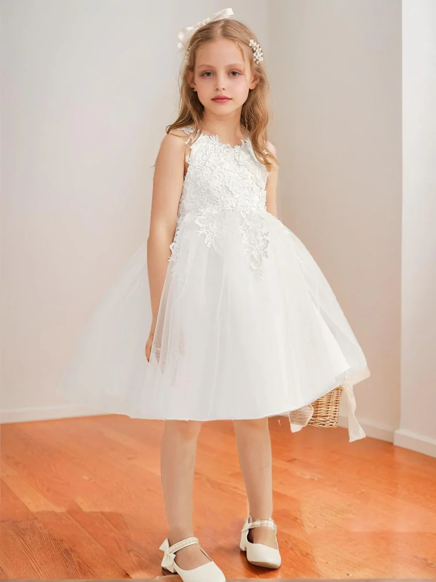 Tulle A-Line/Princess Scoop Knee-Length Sleeveless Flower Girl Dresses With Bowknot - Image 4