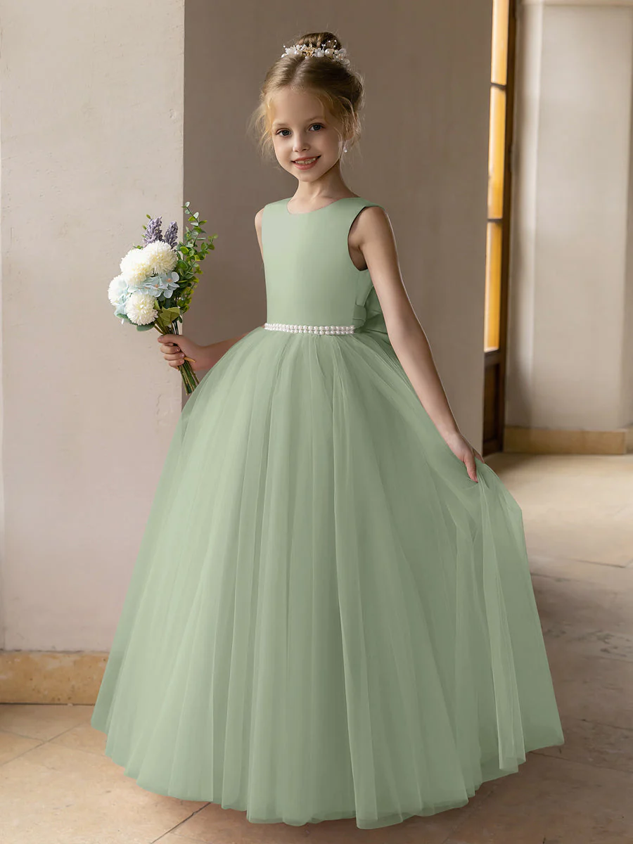 Tulle Ball Gown/Princess Flower Girl Dresses With Pearls & Satin Bowknot - Image 13