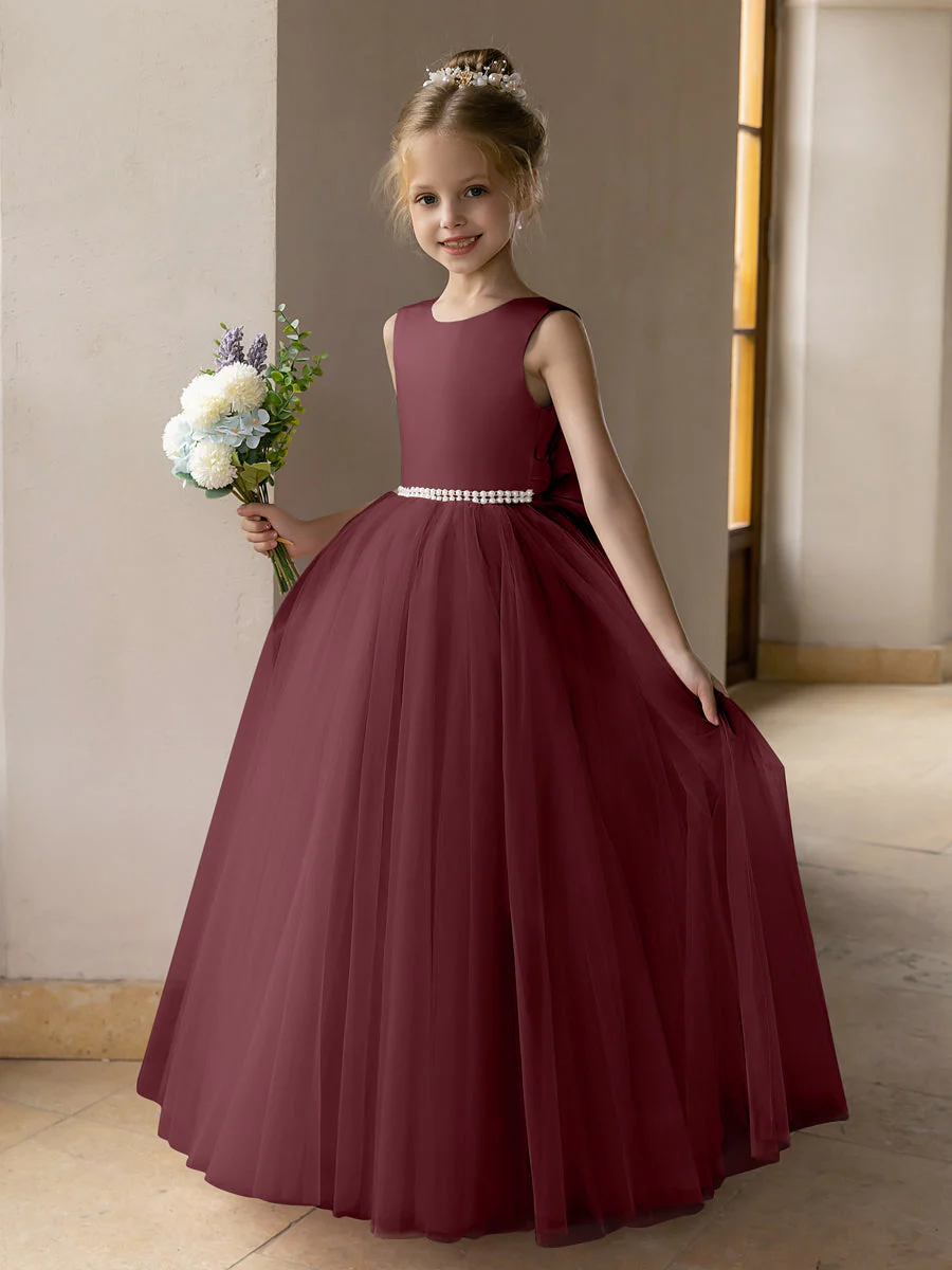 Tulle Ball Gown/Princess Flower Girl Dresses With Pearls & Satin Bowknot - Image 15