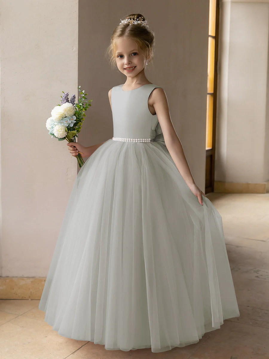 Tulle Ball Gown/Princess Flower Girl Dresses With Pearls & Satin Bowknot - Image 25