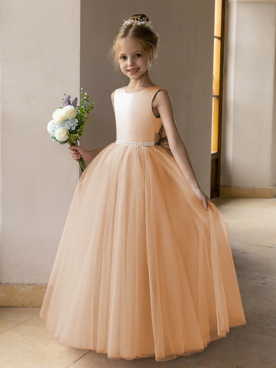 Tulle Ball Gown/Princess Flower Girl Dresses With Pearls & Satin Bowknot - Image 32