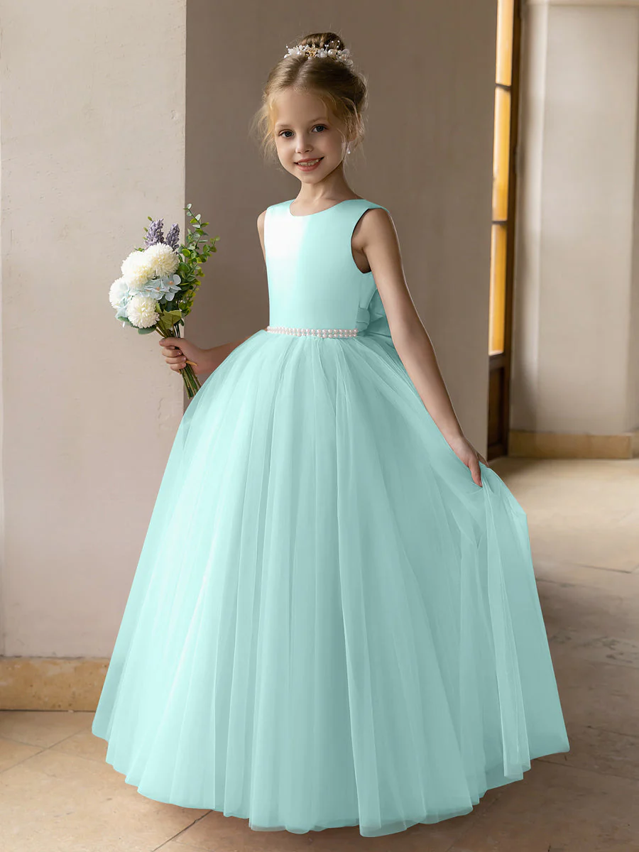 Tulle Ball Gown/Princess Flower Girl Dresses With Pearls & Satin Bowknot - Image 51