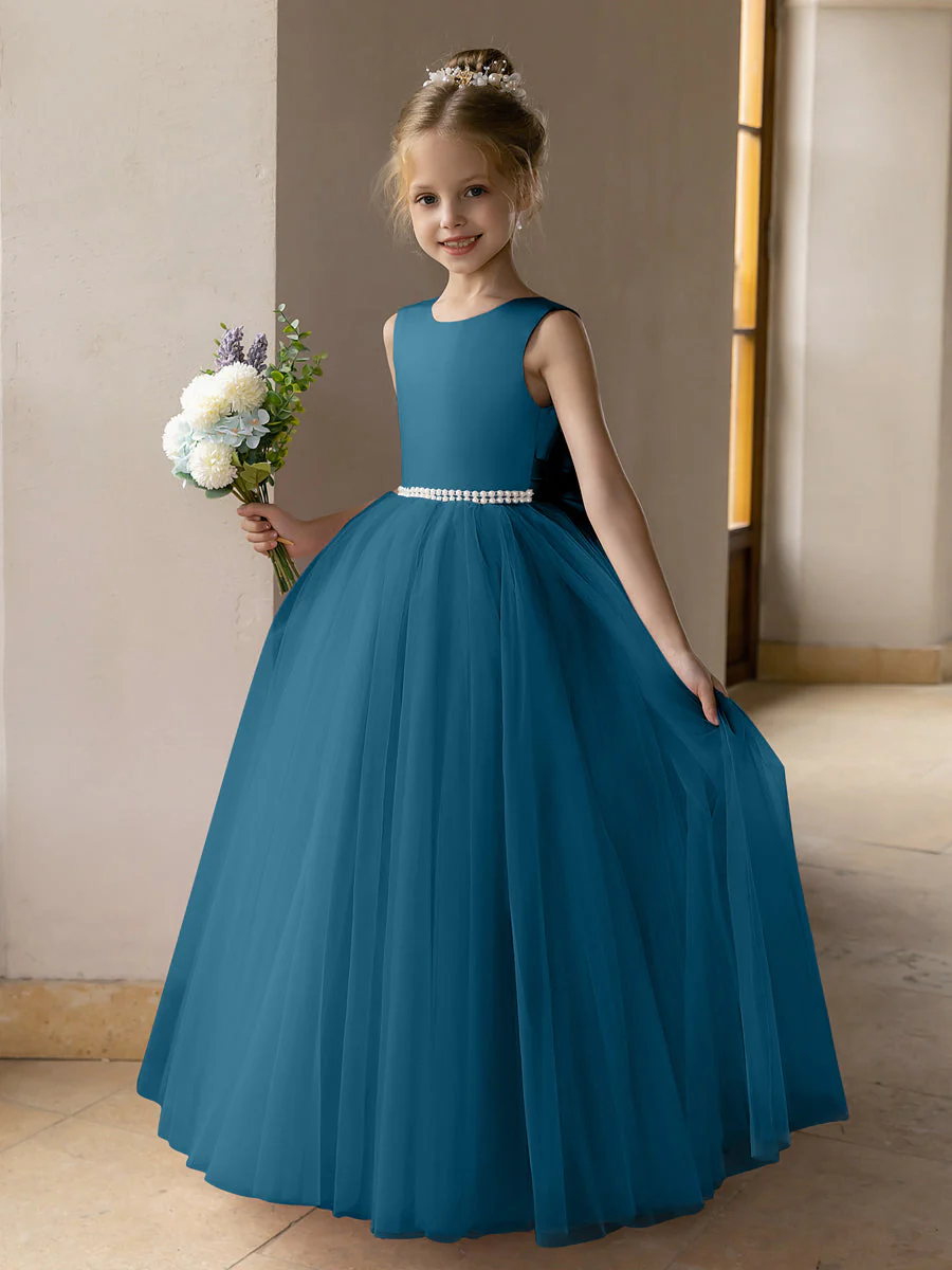 Tulle Ball Gown/Princess Flower Girl Dresses With Pearls & Satin Bowknot - Image 60