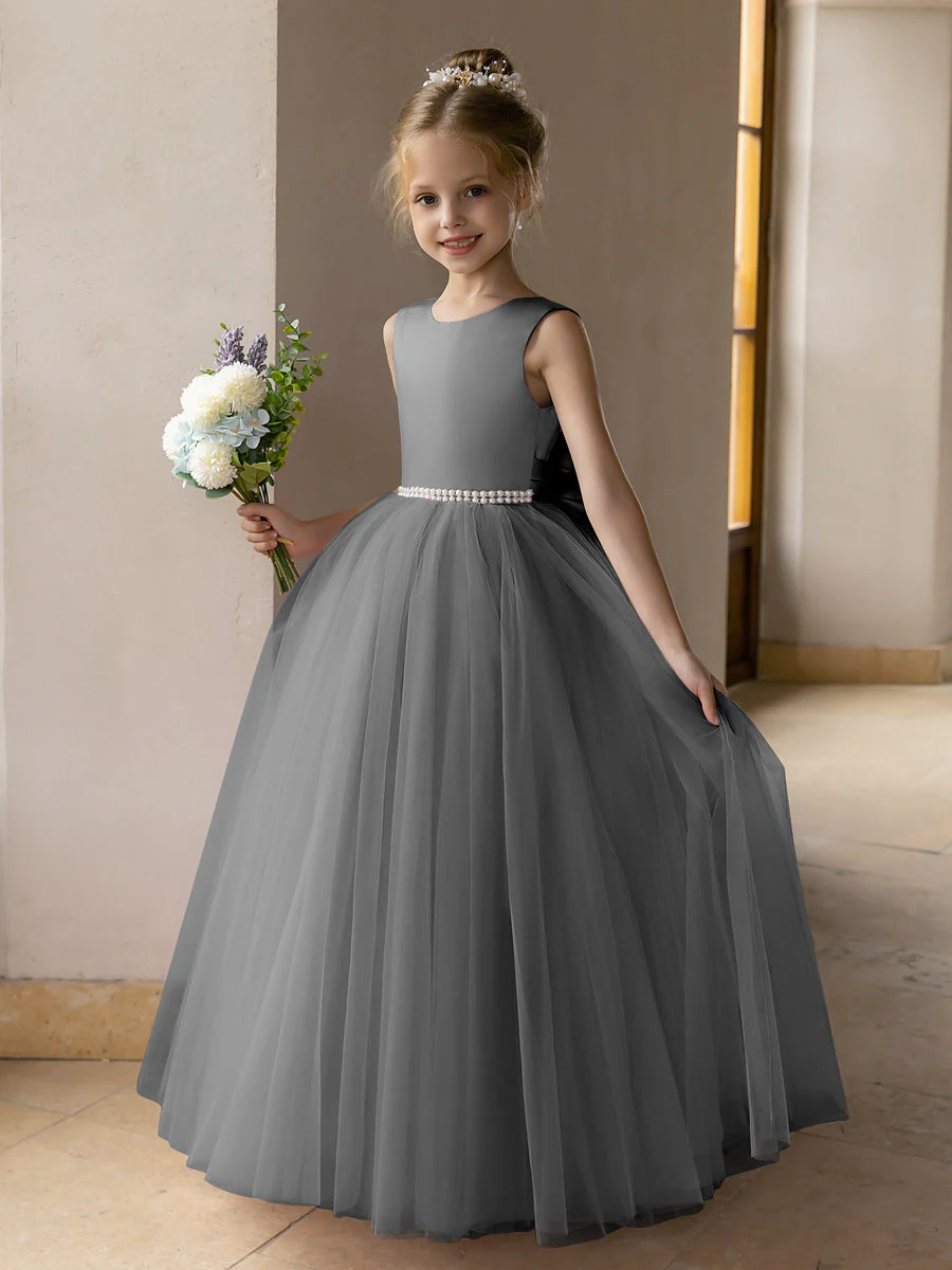 Tulle Ball Gown/Princess Flower Girl Dresses With Pearls & Satin Bowknot - Image 77