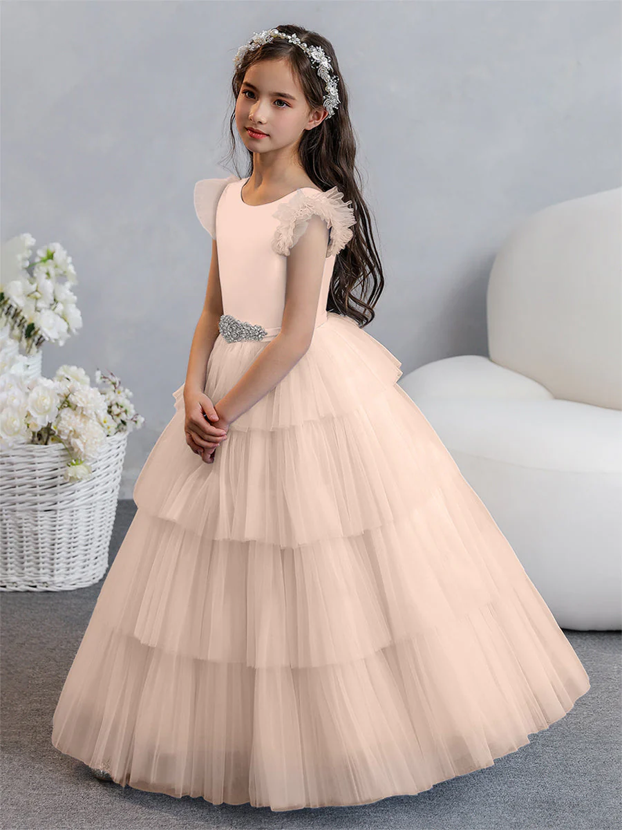 Tulle Ball Gown/Princess Flower Girl Dresses With Tiered Pleats & Rhinestones - Image 30