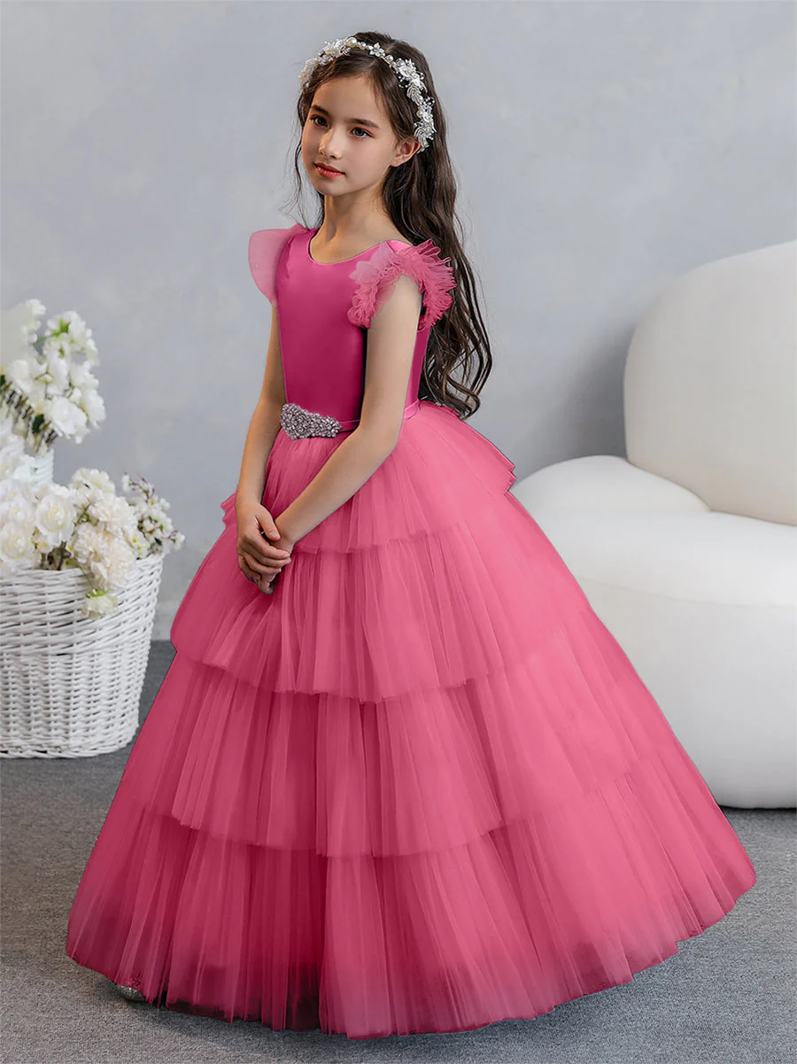 Tulle Ball Gown/Princess Flower Girl Dresses With Tiered Pleats & Rhinestones - Image 35