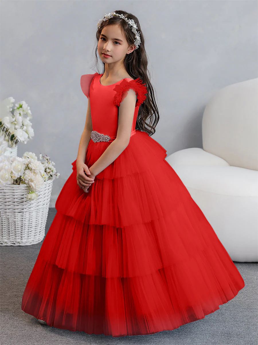 Tulle Ball Gown/Princess Flower Girl Dresses With Tiered Pleats & Rhinestones - Image 38