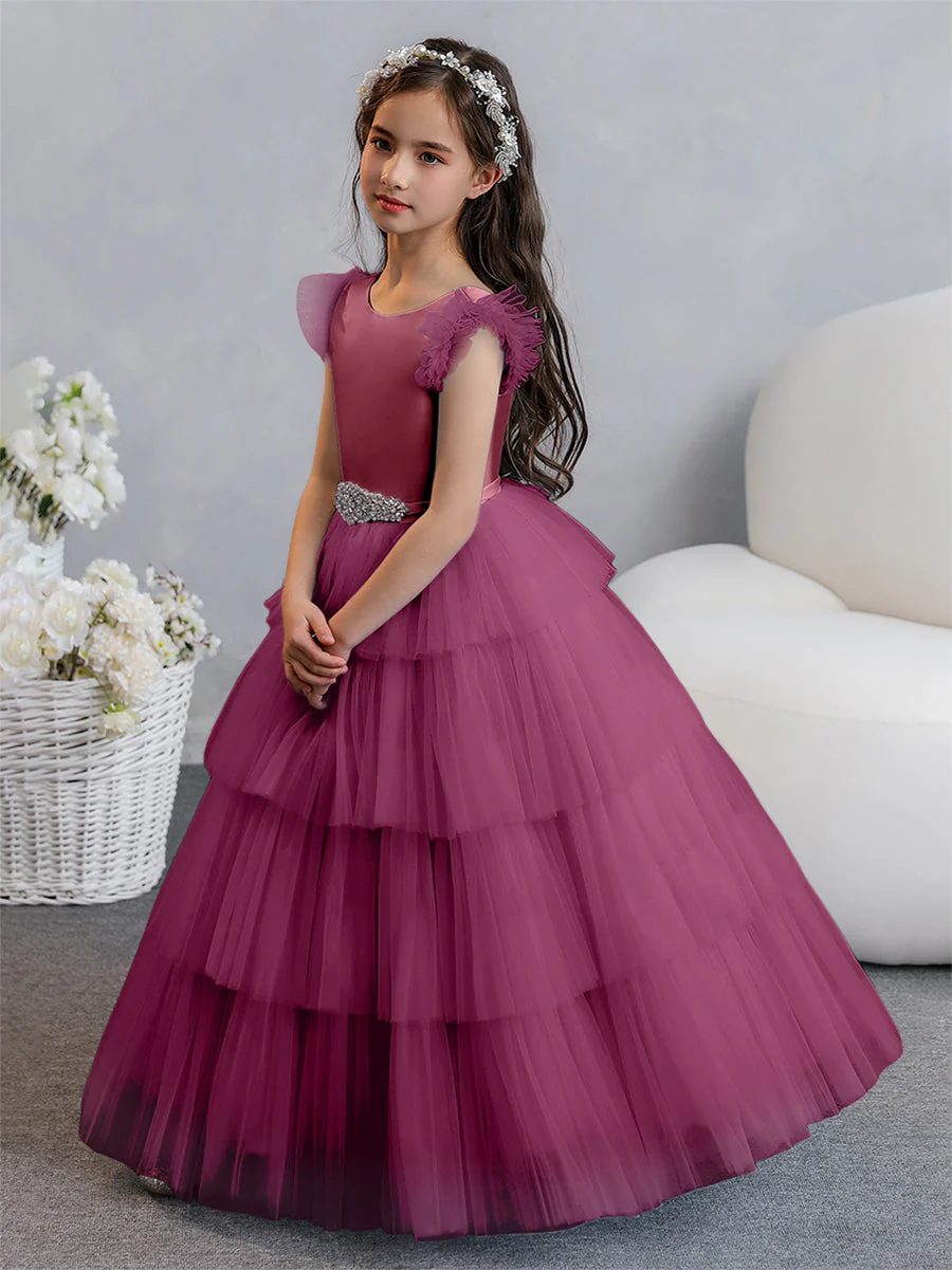 Tulle Ball Gown/Princess Flower Girl Dresses With Tiered Pleats & Rhinestones - Image 45