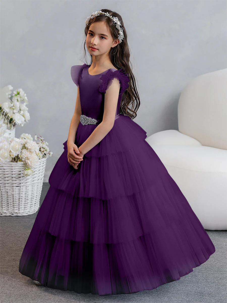Tulle Ball Gown/Princess Flower Girl Dresses With Tiered Pleats & Rhinestones - Image 48