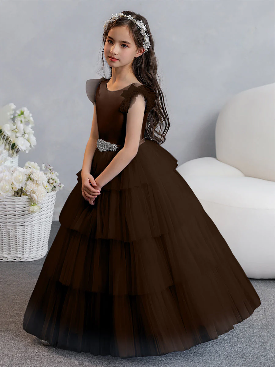 Tulle Ball Gown/Princess Flower Girl Dresses With Tiered Pleats & Rhinestones - Image 77