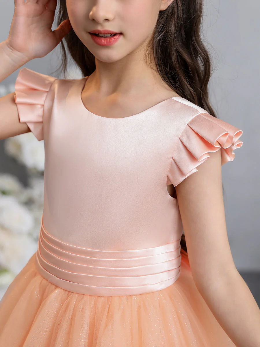 Tulle Ball Gown/Princess Short Sleeves Flower Girl Dresses With Bowknot - Image 6