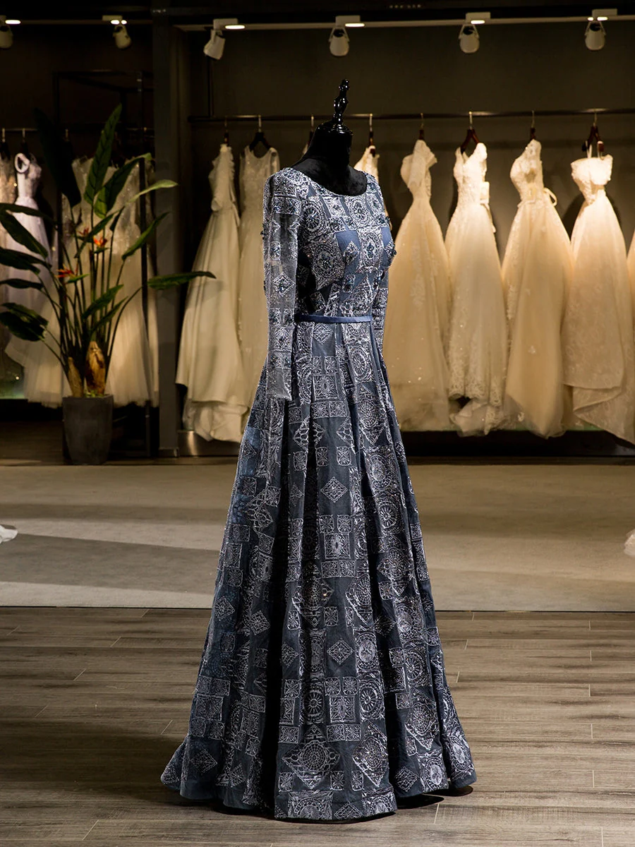 Unique A-Line/Princess Scoop Long Sleeves Applique With Beading Floor-Length Wedding Dresses - Image 3