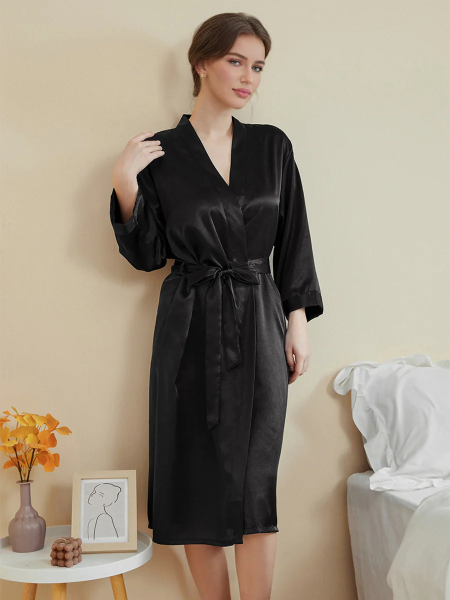 Women's 3/4 Sleeves Knee-Length Solid Colored Casual Robes - Image 7