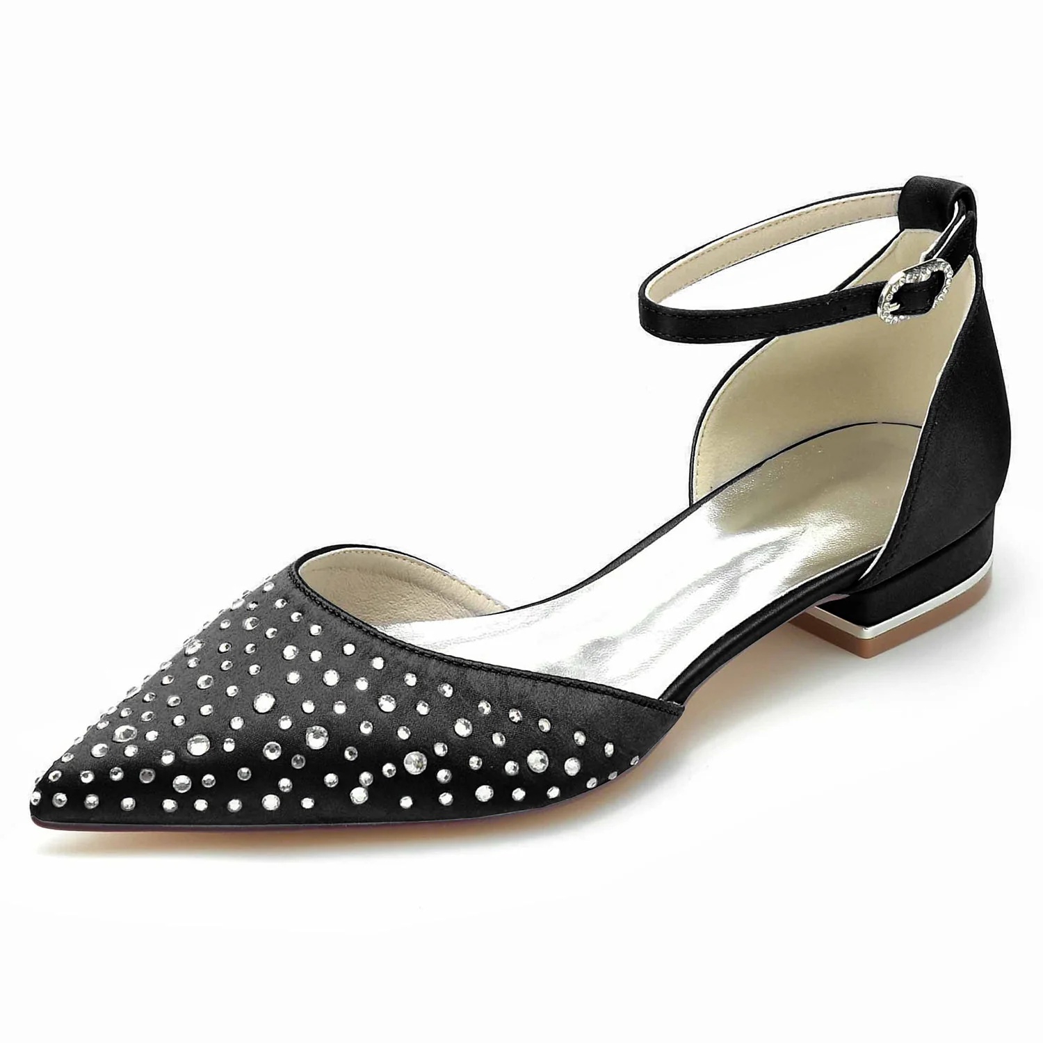 Women's Ankle Strap Rhinestone Closed Toe Silk Satin With Flat Heel Evening Shoes - Image 12