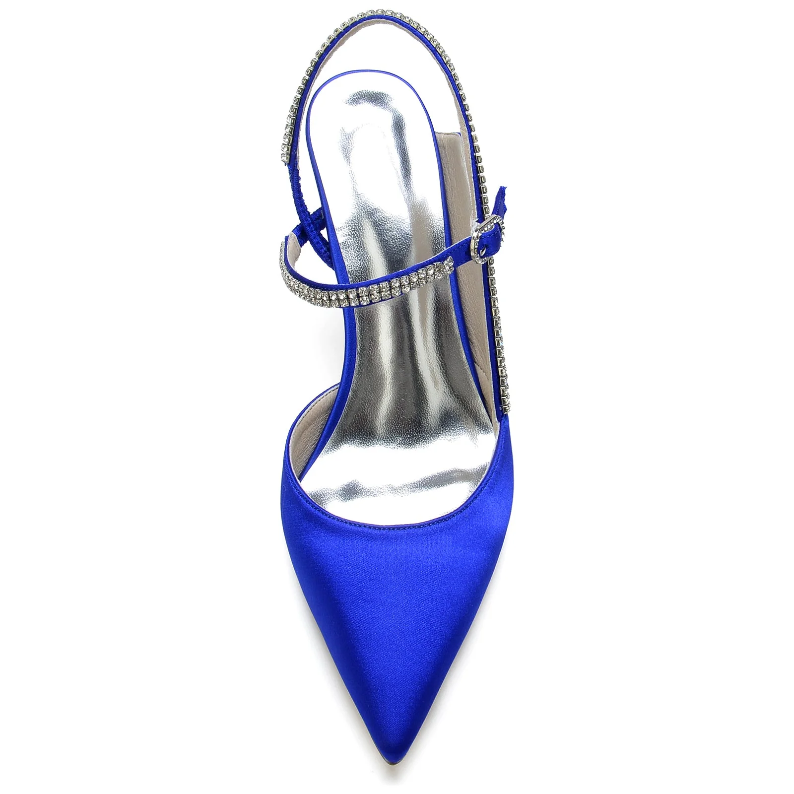 Women's Ankle Strap Rhinestone Closed Toe Silk Satin With Stiletto Heel Wedding Shoes - Image 3