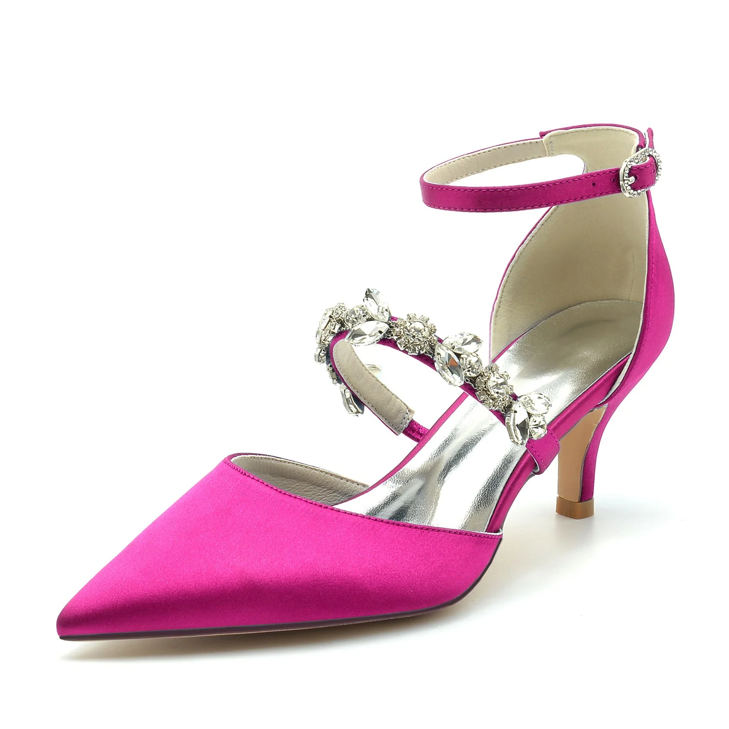 Women's Ankle Strap Rhinestone Silk Satin With Closed Toe Stiletto Heel Wedding Shoes - Image 13