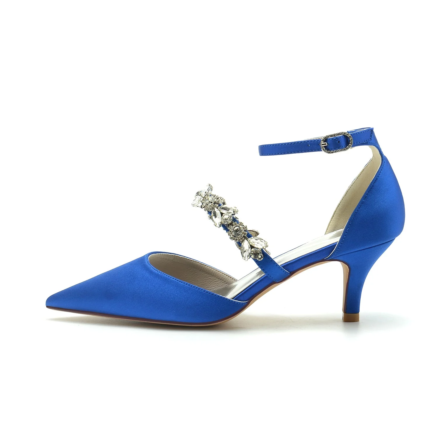 Women's Ankle Strap Rhinestone Silk Satin With Closed Toe Stiletto Heel Wedding Shoes - Image 2