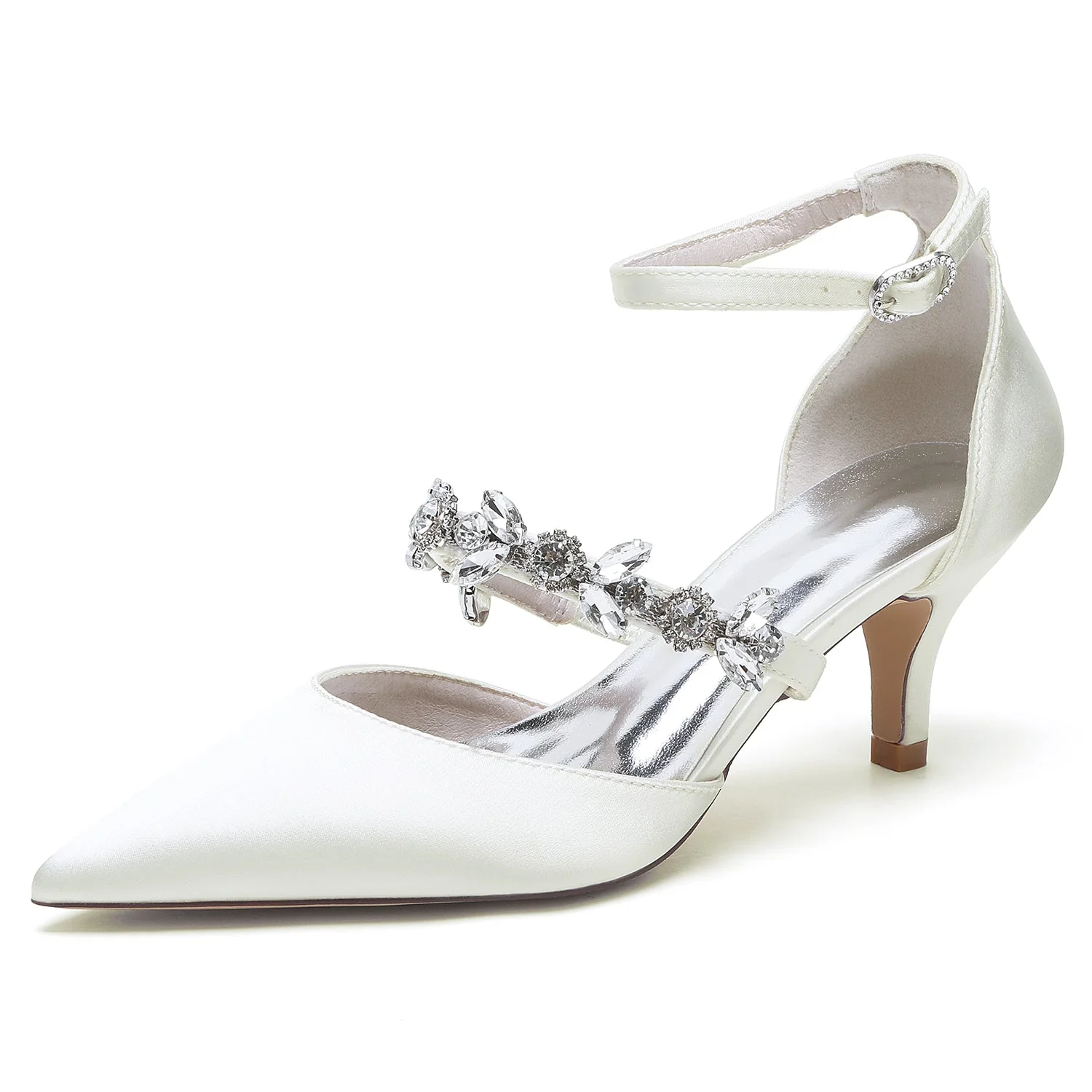 Women's Ankle Strap Rhinestone Silk Satin With Closed Toe Stiletto Heel Wedding Shoes - Image 8
