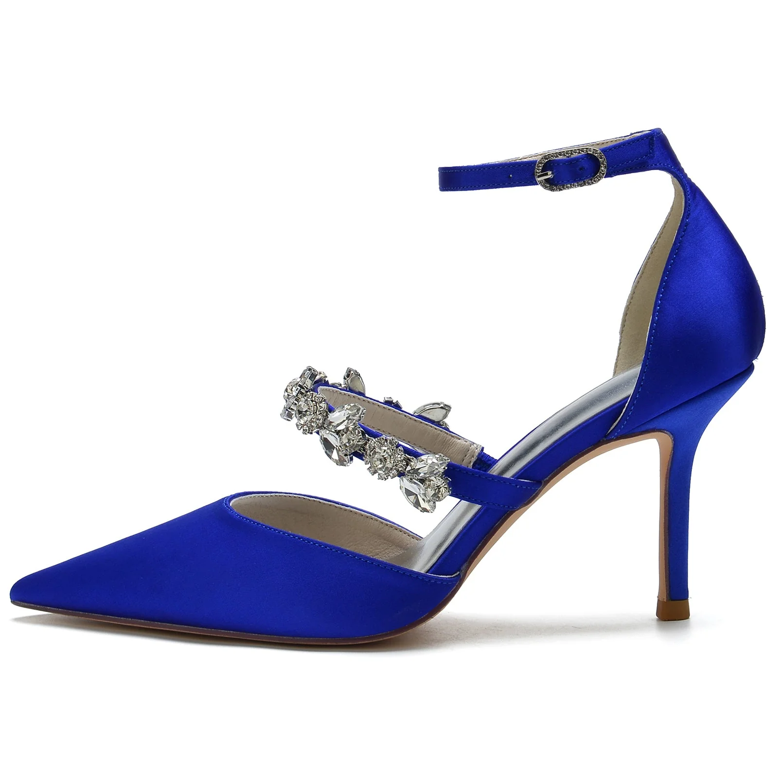 Women's Ankle Strap Silk Satin With Ankle Strap Rhinestone Closed Toe Stiletto Heel Evening Shoes - Image 2