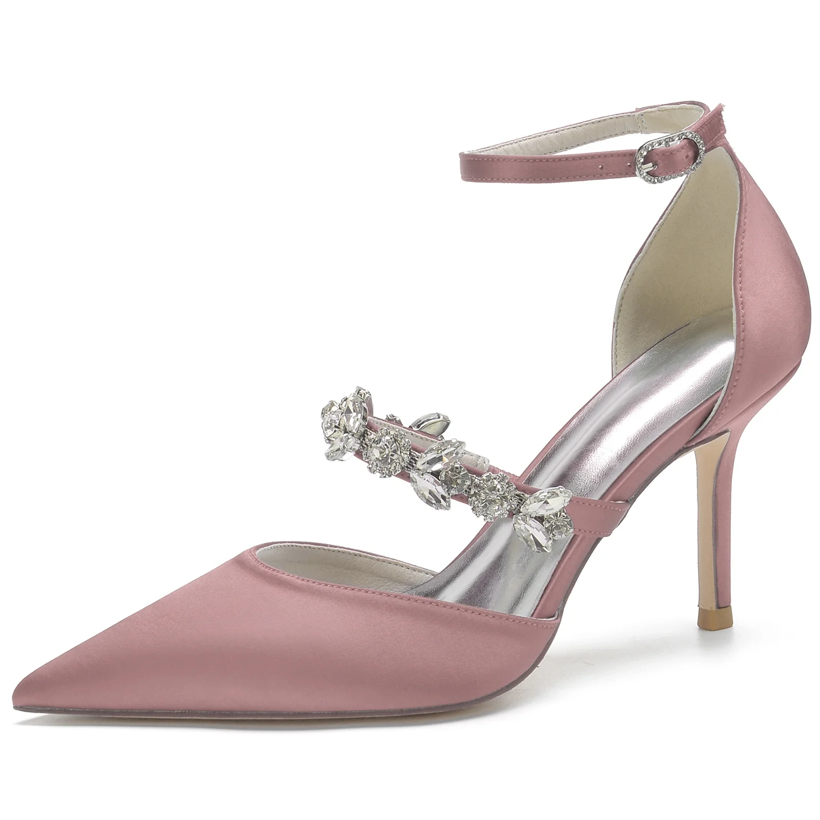 Women's Ankle Strap Silk Satin With Ankle Strap Rhinestone Closed Toe Stiletto Heel Evening Shoes - Image 6