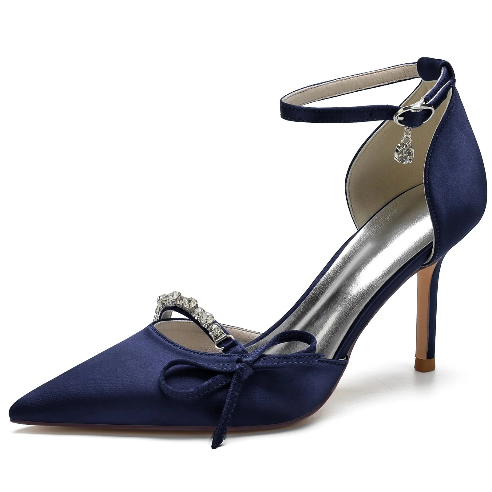 Women's Ankle Strap Silk Satin With Bowknot Rhinestone Closed Toe Stiletto Heel Evening Shoes - Image 11