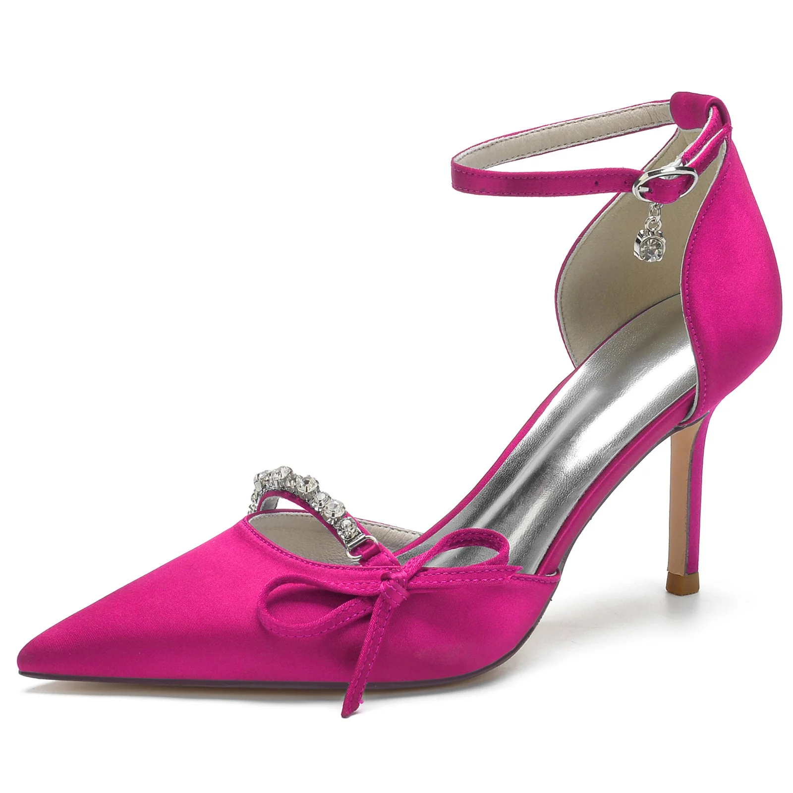 Women's Ankle Strap Silk Satin With Bowknot Rhinestone Closed Toe Stiletto Heel Evening Shoes - Image 13