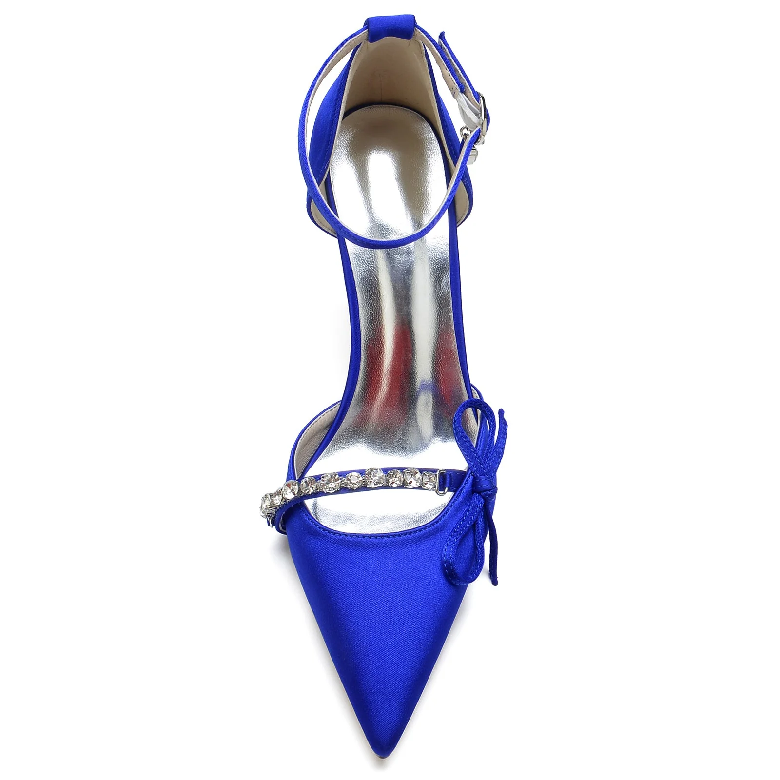 Women's Ankle Strap Silk Satin With Bowknot Rhinestone Closed Toe Stiletto Heel Evening Shoes - Image 4