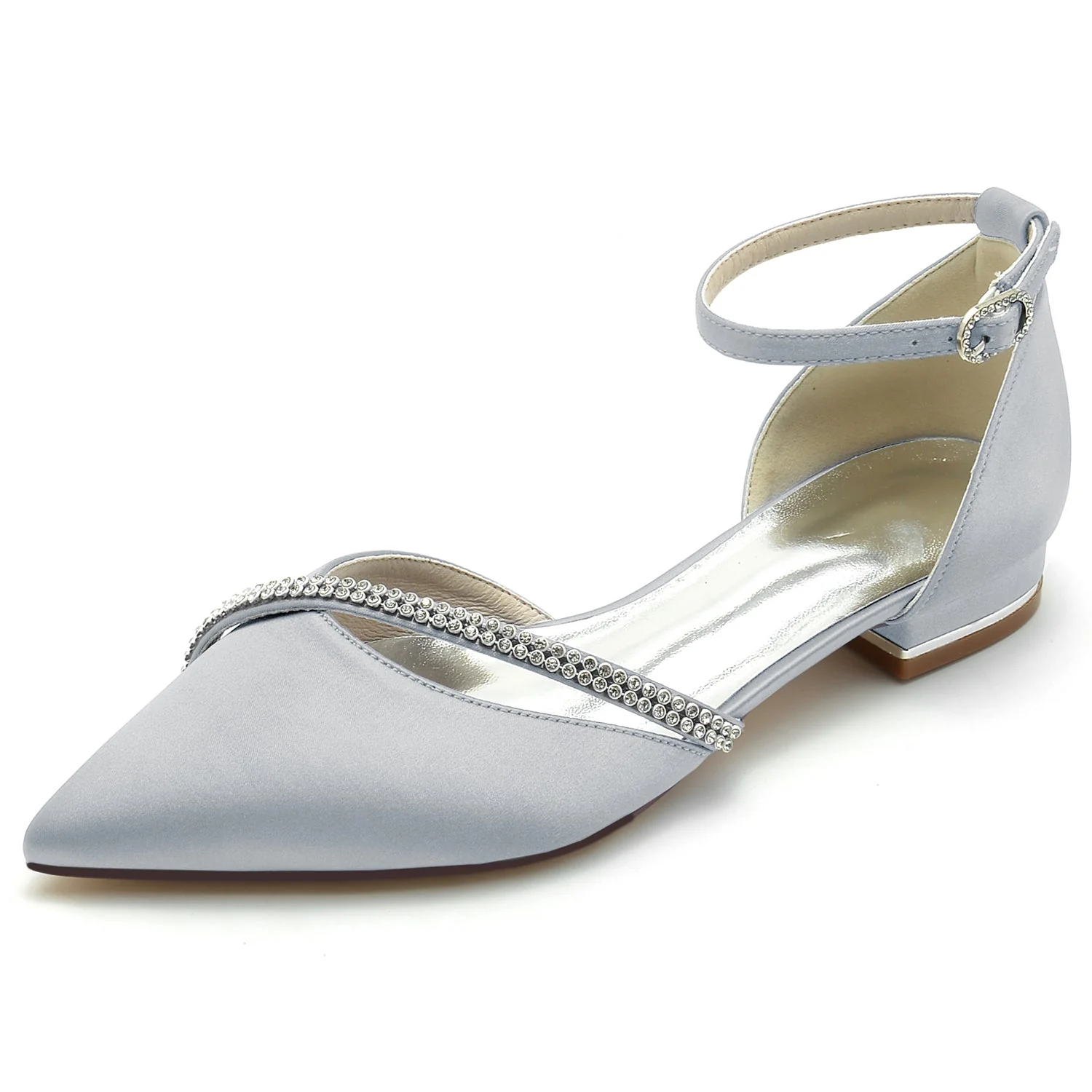 Women's Ankle Strap Silk Satin With Rhinestone Closed Toe Flat Heel Party Shoes - Image 9