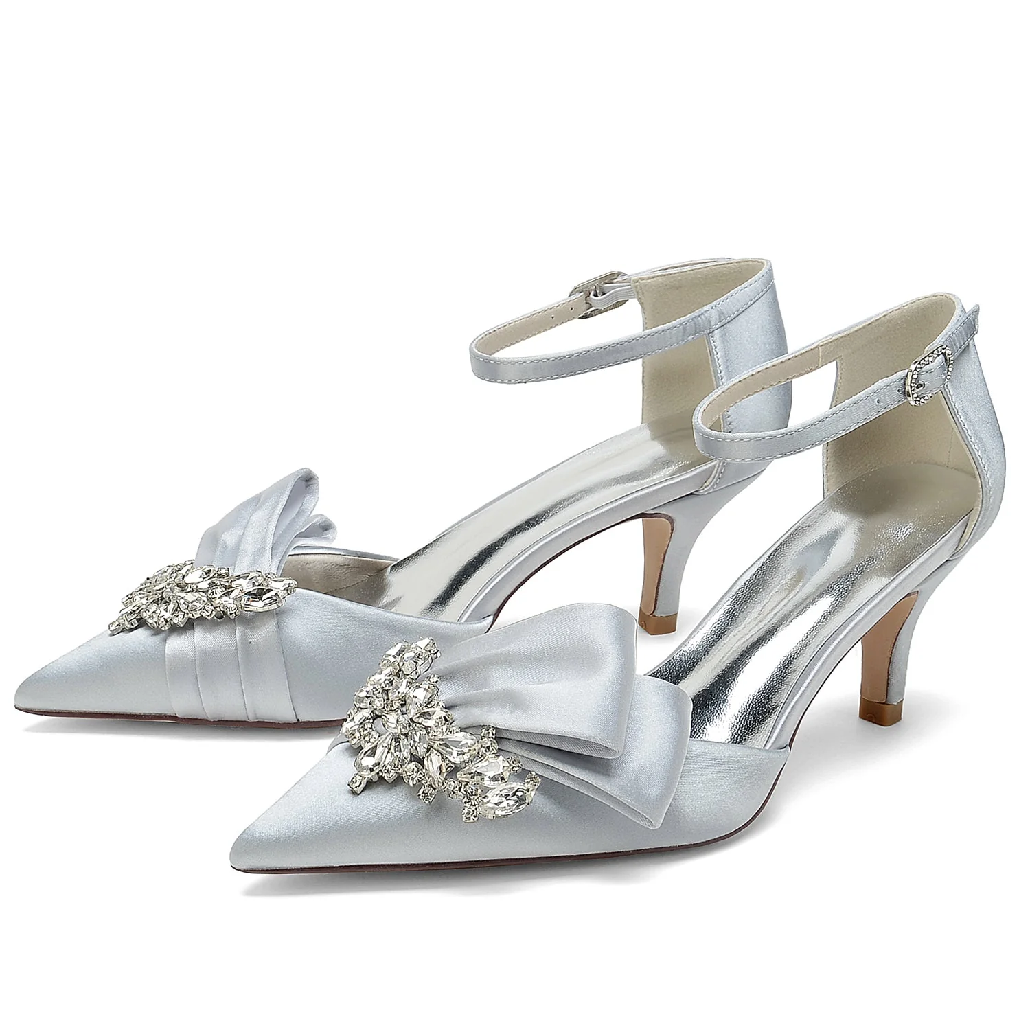 Women's Ankle Strap Silk Satin With Rhinestone Closed Toe Stiletto Heel Evening Shoes - Image 13