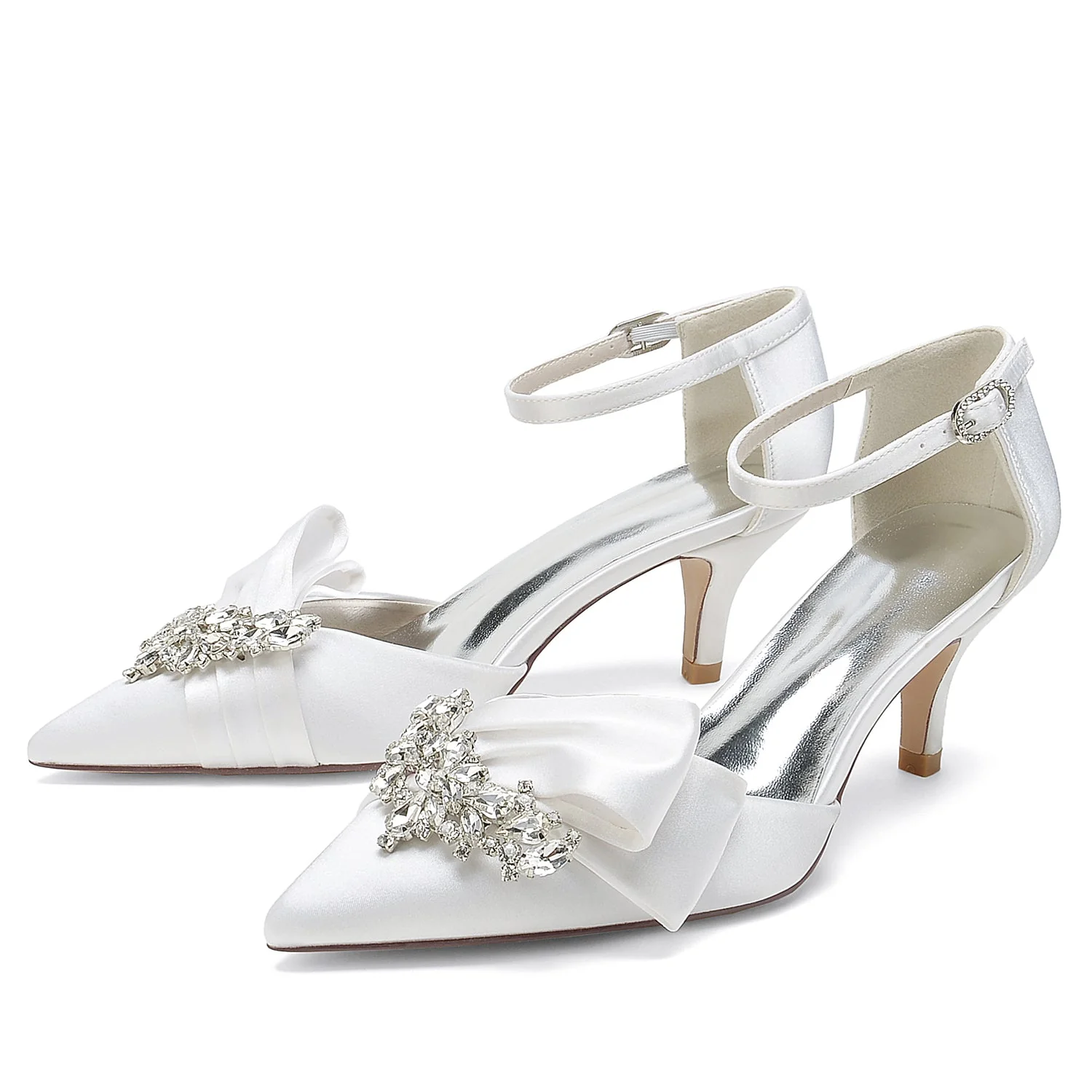 Women's Ankle Strap Silk Satin With Rhinestone Closed Toe Stiletto Heel Evening Shoes - Image 5