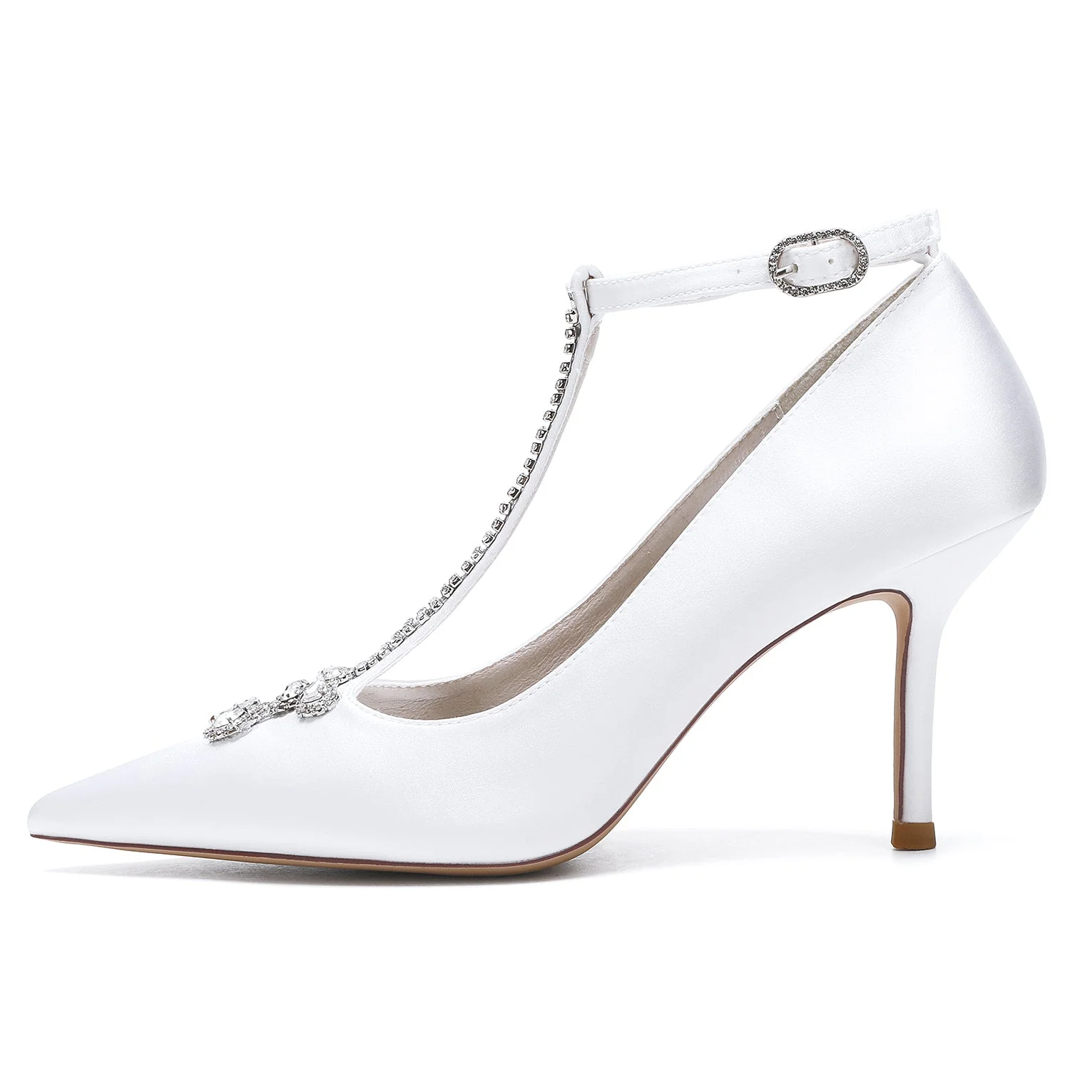 Women's Ankle Strap Silk Satin With Rhinestone Closed Toe Stiletto Heel Wedding Shoes - Image 2