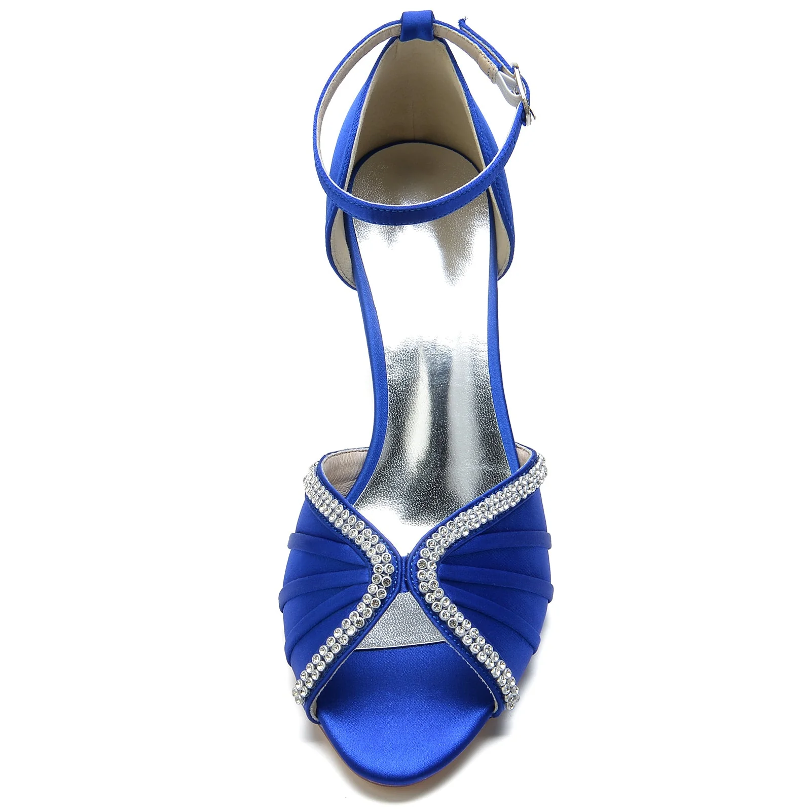 Women's Ankle Strap Silk Satin With Rhinestone Peep Toe Spool Heel Wedding Shoes - Image 3