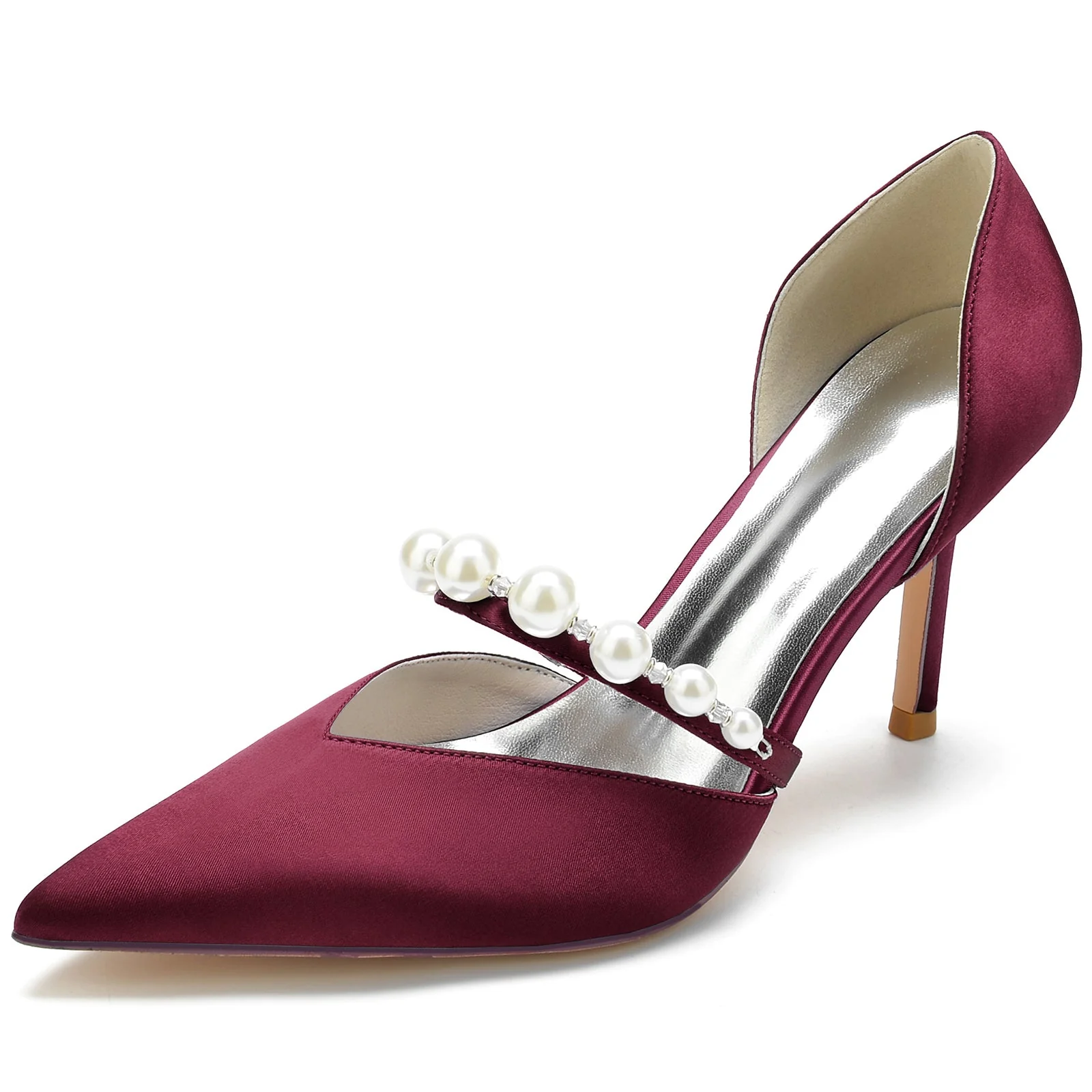 Women's Closed Toe Silk Satin With Pearl Stiletto Heel Party Shoes - Image 12