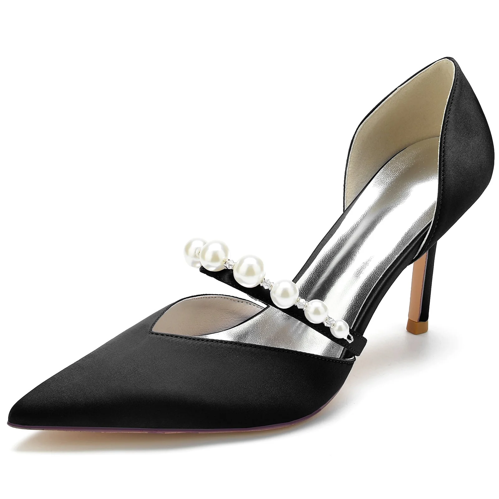 Women's Closed Toe Silk Satin With Pearl Stiletto Heel Party Shoes - Image 8