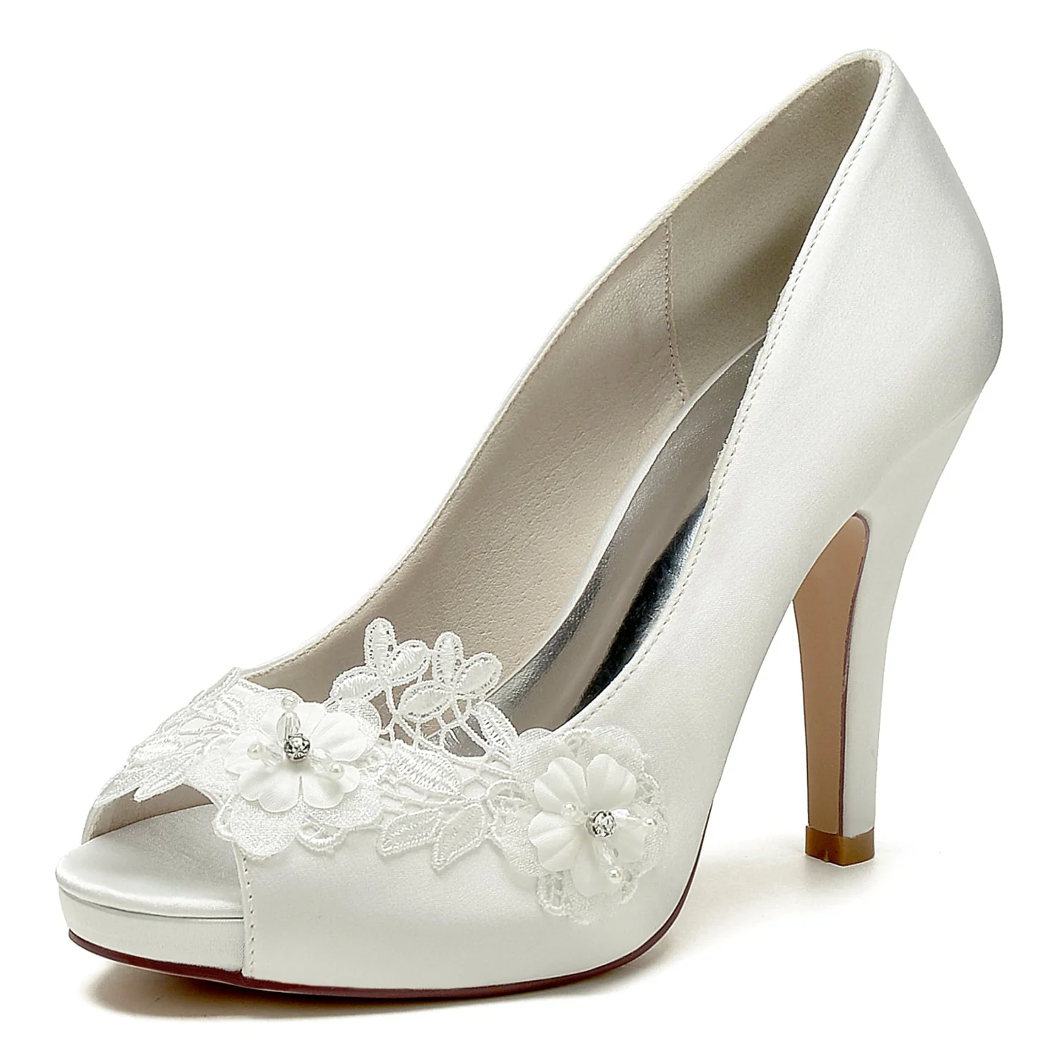 Women's Flower Silk Satin With Closed Toe Stiletto Heel Evening Shoes - Image 6