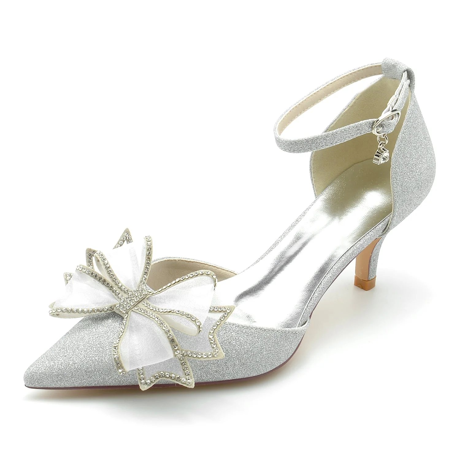 Women's Glitter With Ankle Strap Bowknot Closed Toe Stiletto Heel Evening Shoes - Image 6