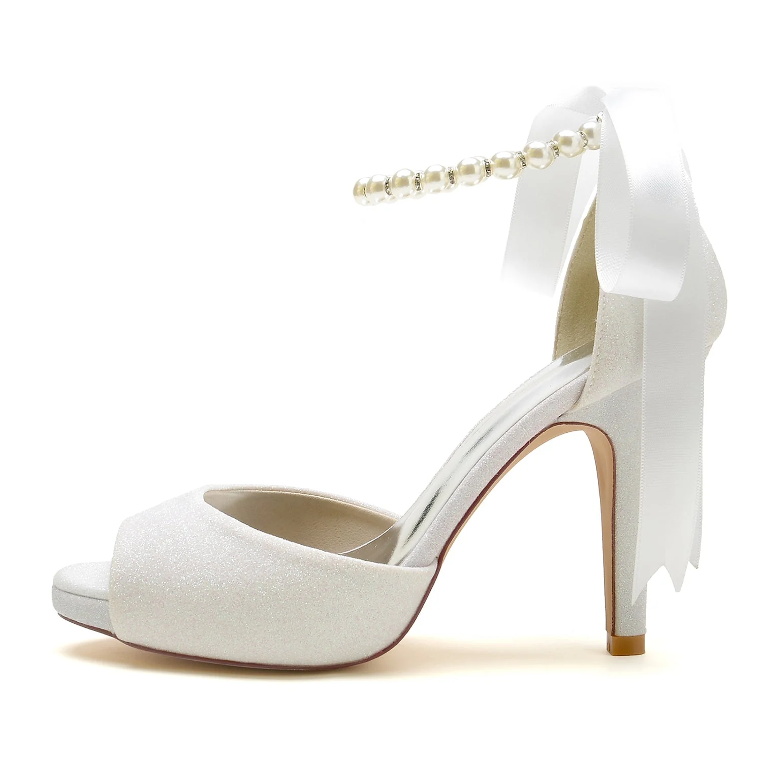Women's Glitter With Ankle Strap Lace-up Peep Toe Stiletto Heel Wedding Shoes - Image 2