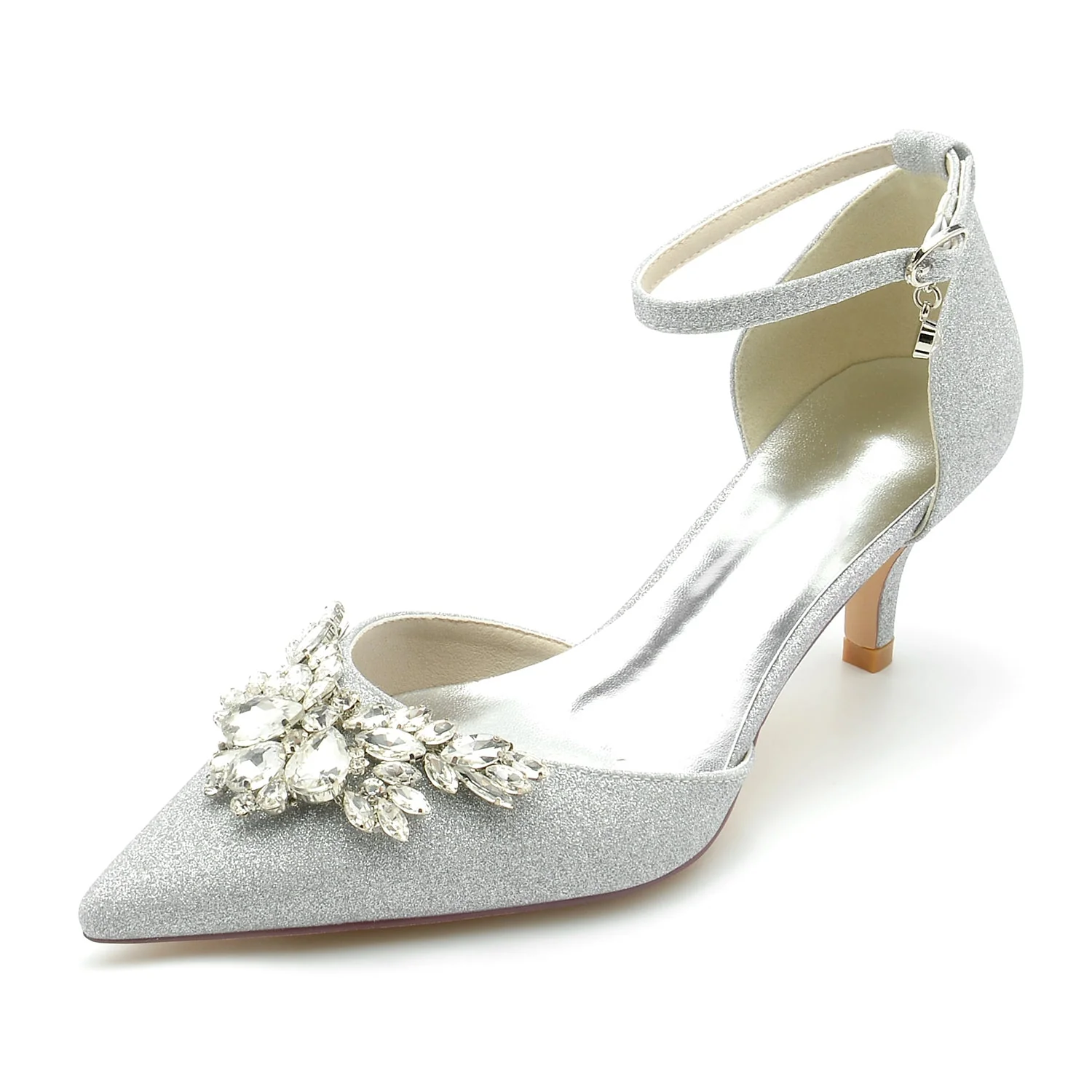Women's Glitter With Ankle Strap Rhinestone Closed Toe Stiletto Heel Evening Shoes - Image 6