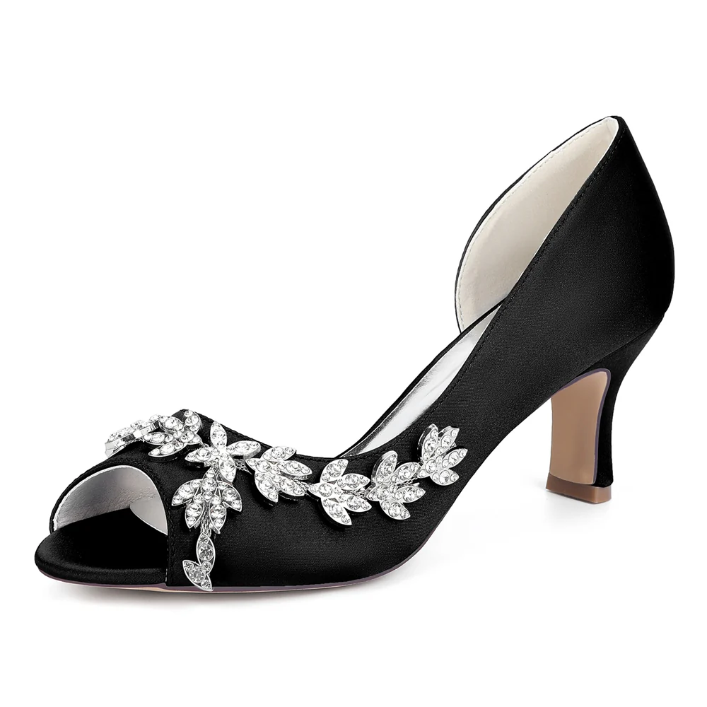 Women's Glitter With Ankle Strap Rhinestone Peep Toe Spool Heel Evening Shoes - Image 2
