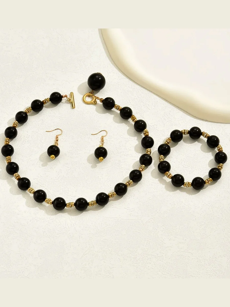 Women's High-End Necklace Earrings Bracelet Jewelry Set with Pearls - Image 6